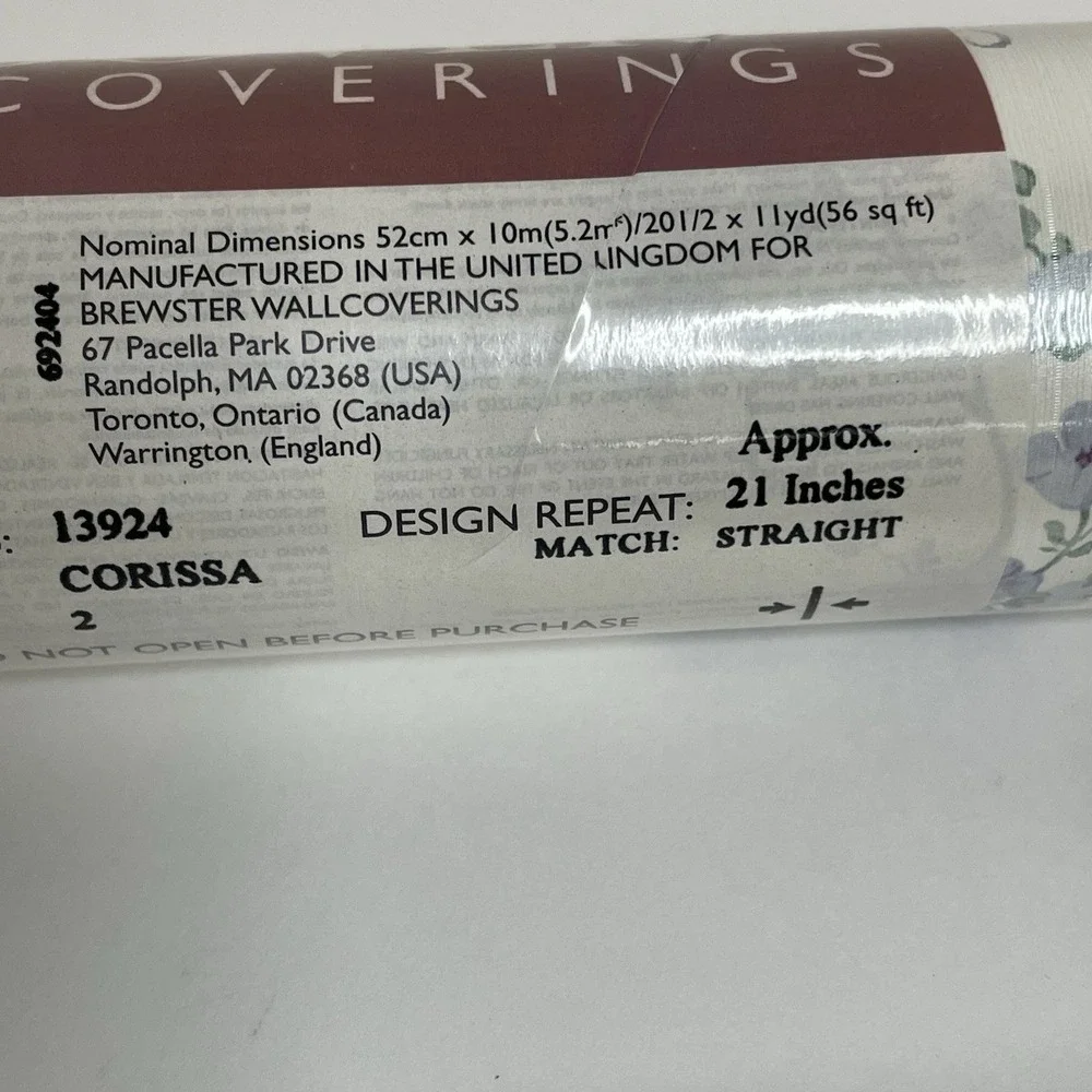 Andover #13924 Corissa Wall Covering 2 Rolls Pre-pasted Wall Paper Floral Sealed
